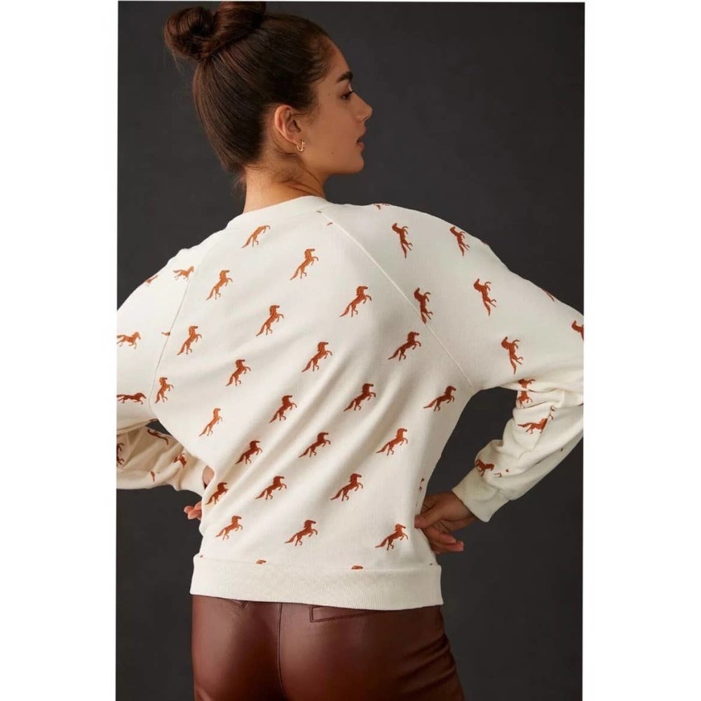Anthropologie Cream Sweatshirt with Brown Horse Print - Picture 4 of 11